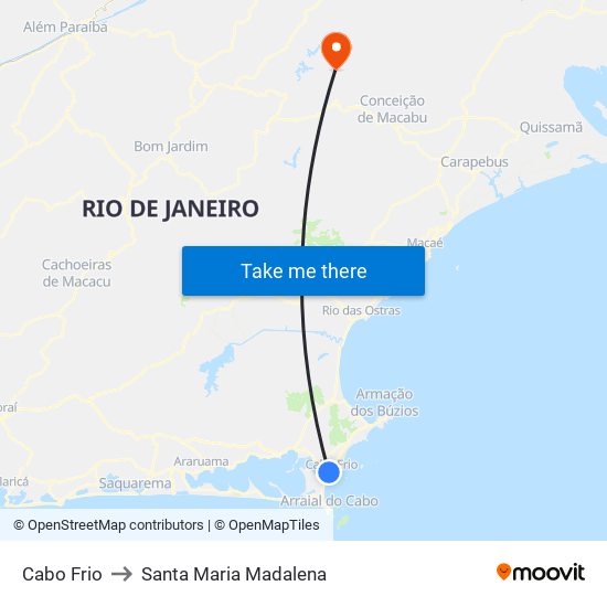Cabo Frio to Santa Maria Madalena map