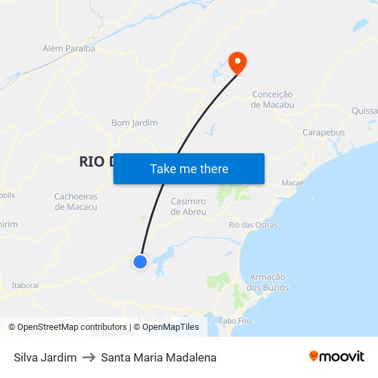 Silva Jardim to Santa Maria Madalena map