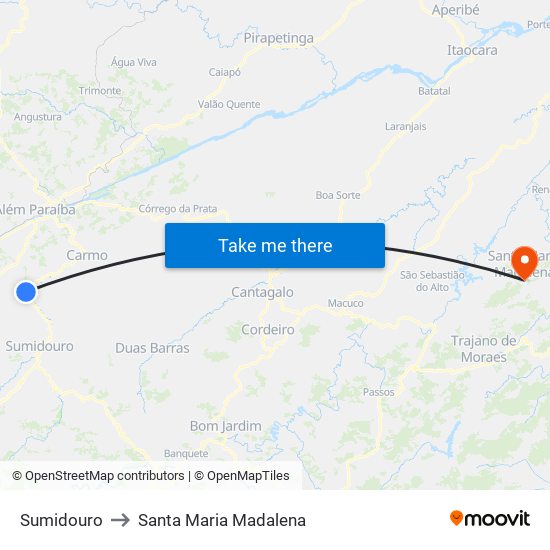 Sumidouro to Santa Maria Madalena map