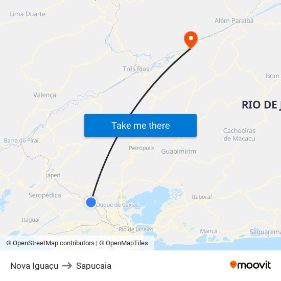 Nova Iguaçu to Sapucaia map