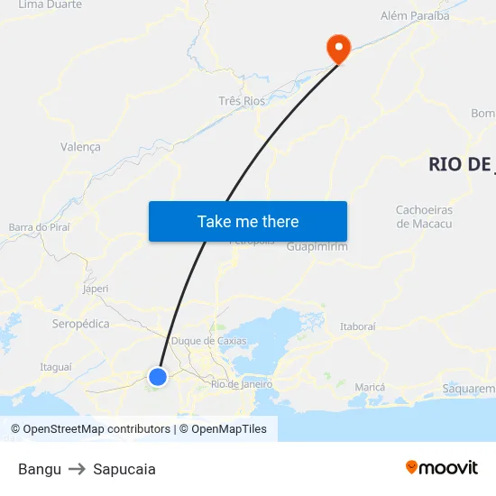 Bangu to Sapucaia map