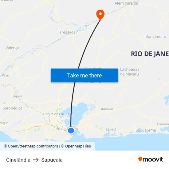 Cinelândia to Sapucaia map