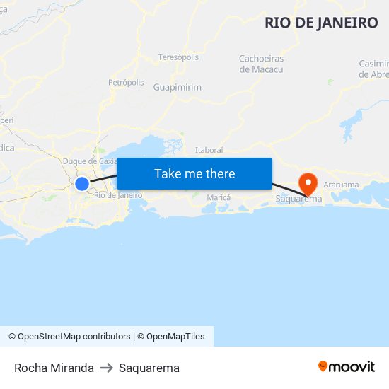 Rocha Miranda to Saquarema map