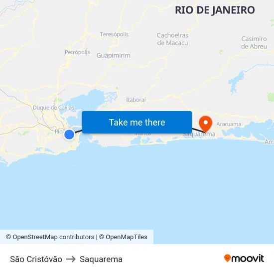 São Cristóvão to Saquarema map
