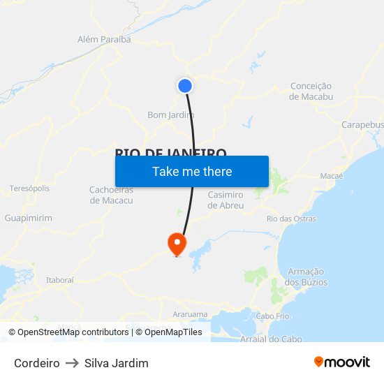 Cordeiro to Silva Jardim map
