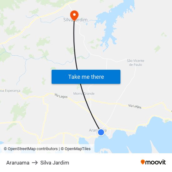 Araruama to Silva Jardim map
