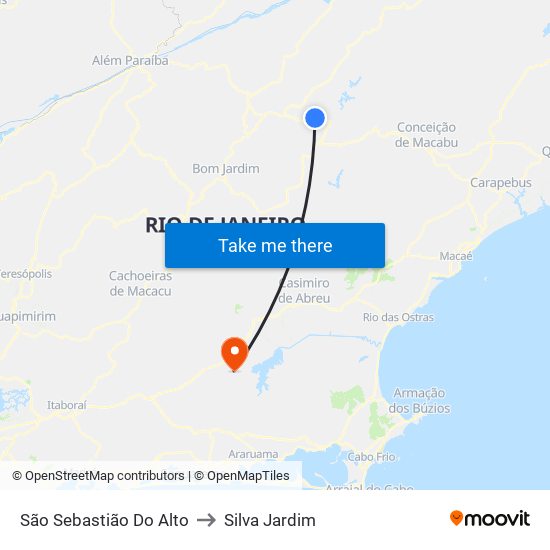 São Sebastião Do Alto to Silva Jardim map