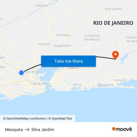 Mesquita to Silva Jardim map