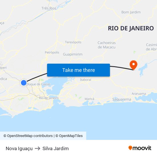 Nova Iguaçu to Silva Jardim map