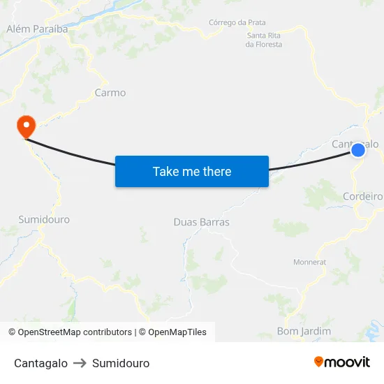 Cantagalo to Sumidouro map