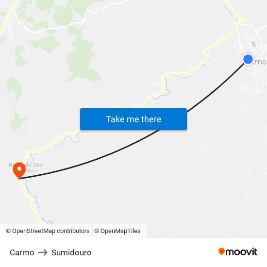 Carmo to Sumidouro map