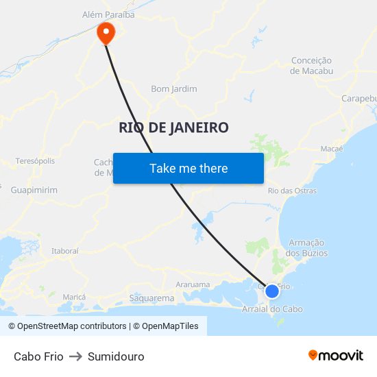 Cabo Frio to Sumidouro map