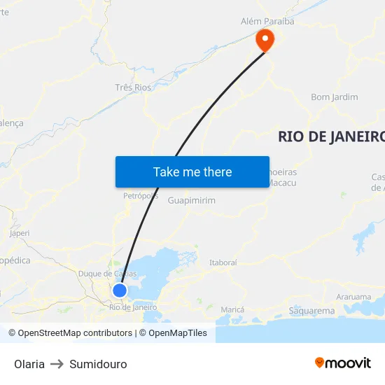 Olaria to Sumidouro map