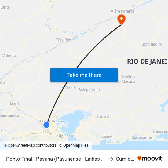 Ponto Final - Pavuna (Pavunense - Linhas 615, 687 E 688) to Sumidouro map