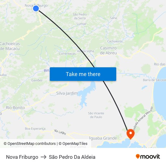 Nova Friburgo to São Pedro Da Aldeia map