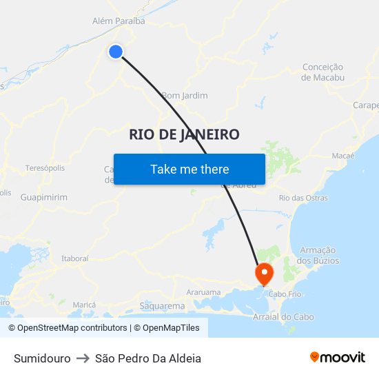 Sumidouro to São Pedro Da Aldeia map