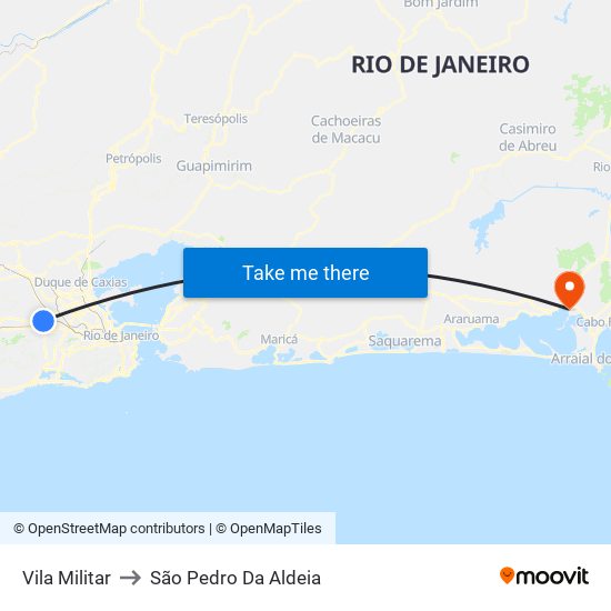 Vila Militar to São Pedro Da Aldeia map