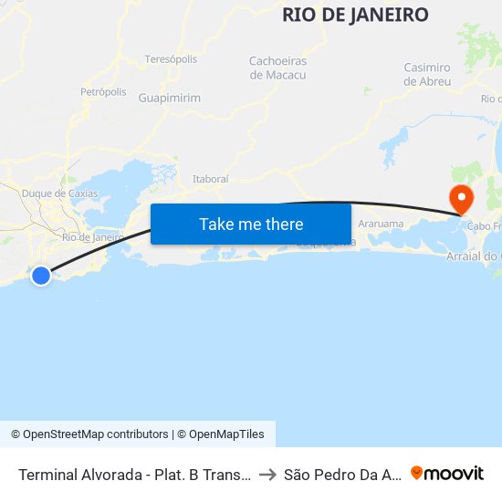 Terminal Alvorada - Plat. B Transcarioca to São Pedro Da Aldeia map