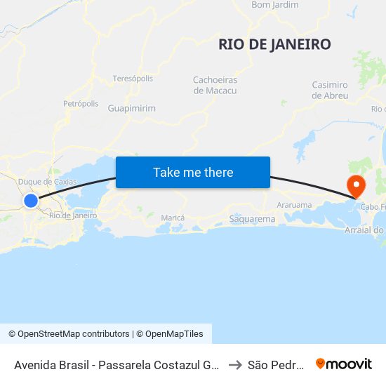 Avenida Brasil - Passarela Antigo Costazul Guadalupe (Sentido Zona Oeste) to São Pedro Da Aldeia map