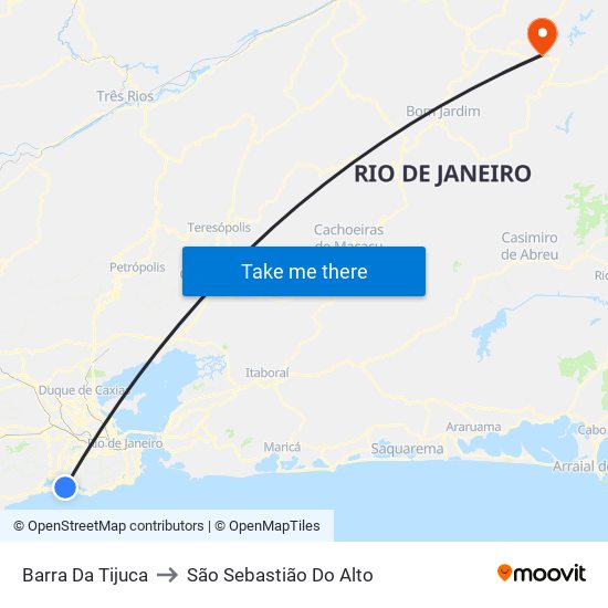 Barra Da Tijuca to São Sebastião Do Alto map