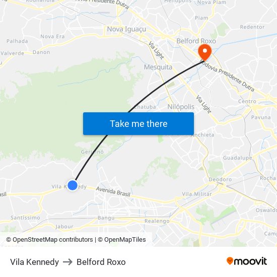Vila Kennedy to Belford Roxo map