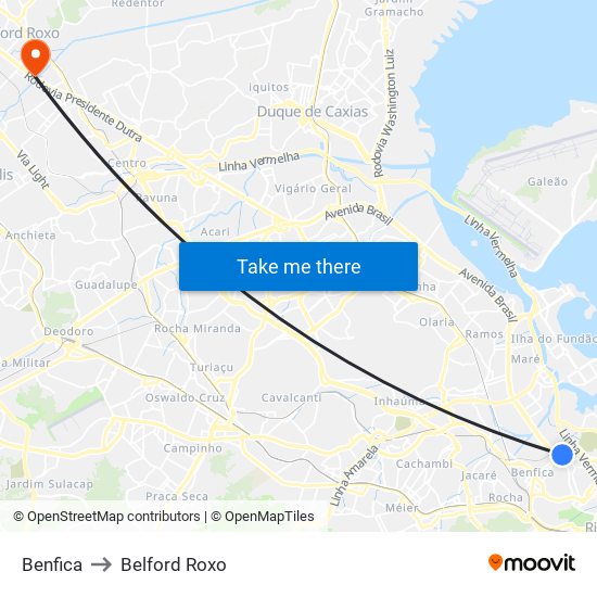 Benfica to Belford Roxo map