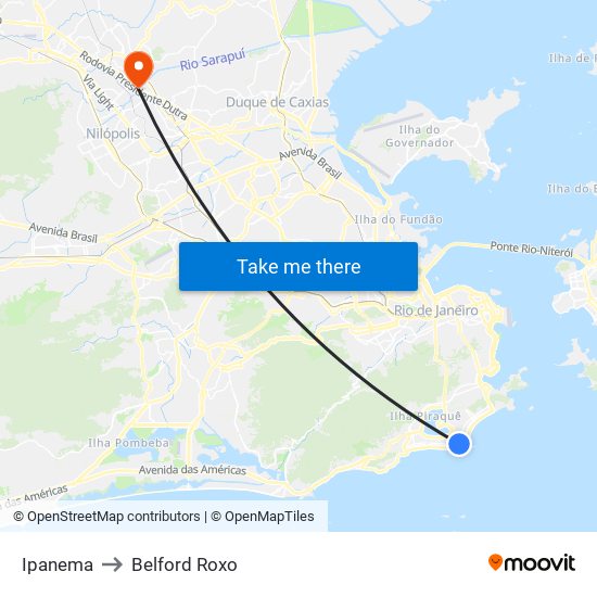 Ipanema to Belford Roxo map