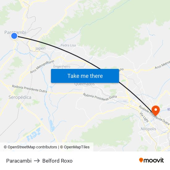 Paracambi to Belford Roxo map