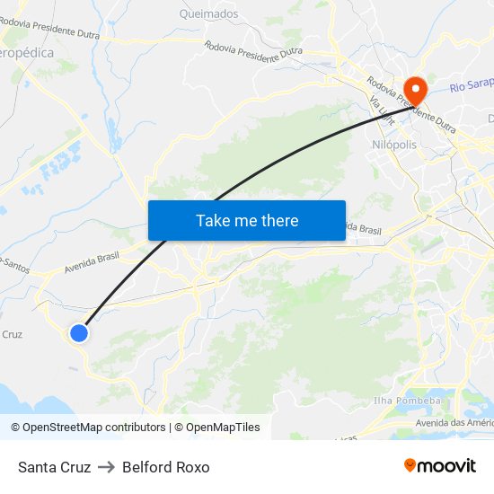 Santa Cruz to Belford Roxo map