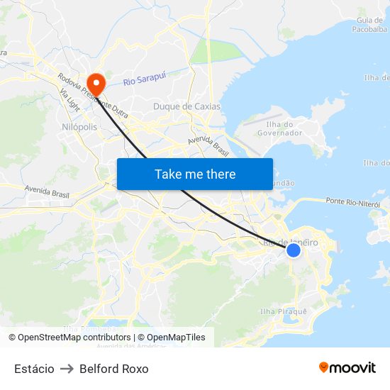 Estácio to Belford Roxo map