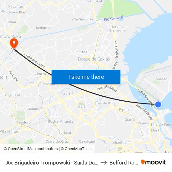 Av. Brigadeiro Trompowski - Saída Da Ilha to Belford Roxo map