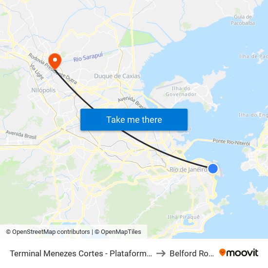 Terminal Menezes Cortes - Plataforma B to Belford Roxo map