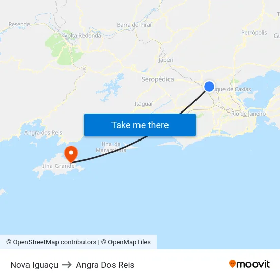 Nova Iguaçu to Angra Dos Reis map