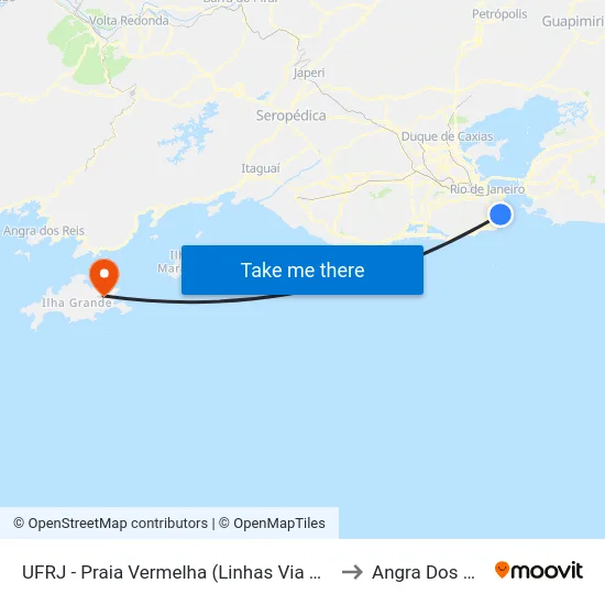 UFRJ - Praia Vermelha (Linhas Via Aterro) to Angra Dos Reis map