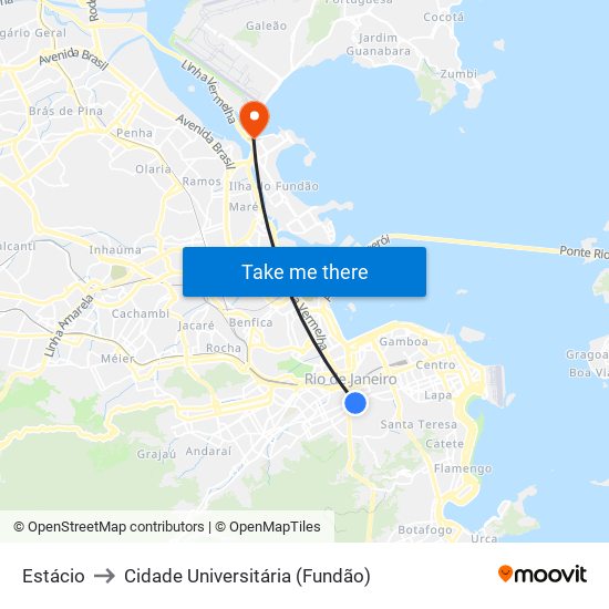 Estácio to Cidade Universitária (Fundão) map