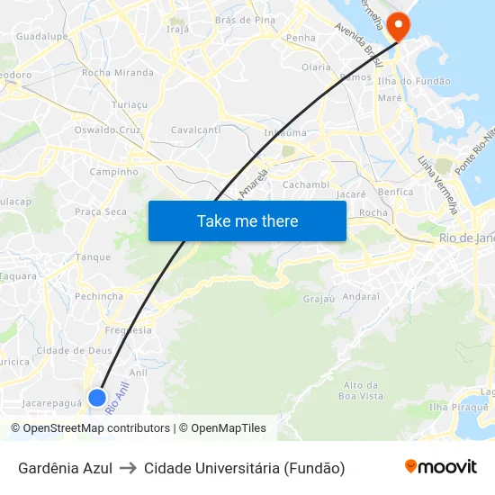 Gardênia Azul to Cidade Universitária (Fundão) map