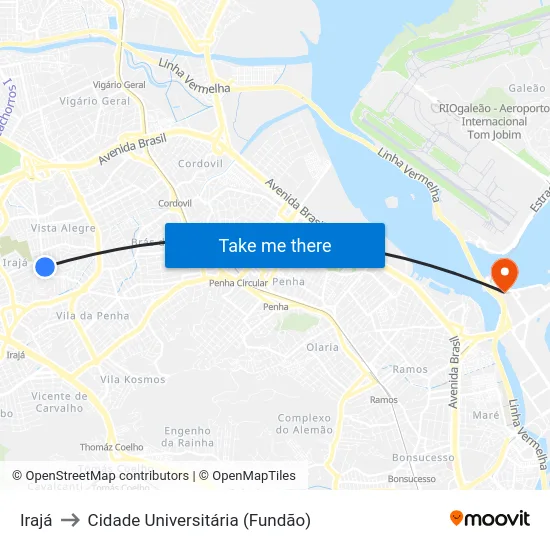 Irajá to Cidade Universitária (Fundão) map