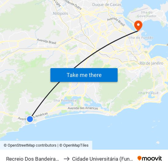 Recreio Dos Bandeirantes to Cidade Universitária (Fundão) map