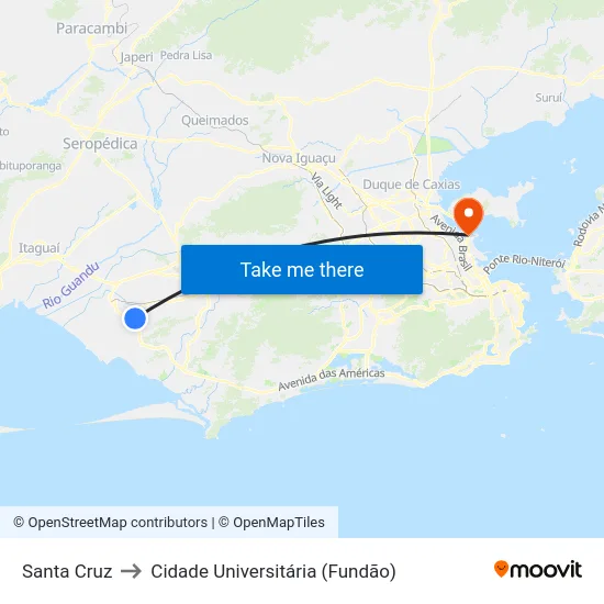 Santa Cruz to Cidade Universitária (Fundão) map