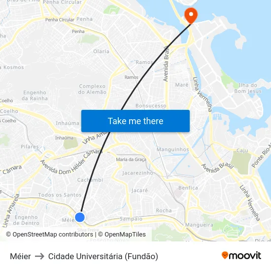 Méier to Cidade Universitária (Fundão) map