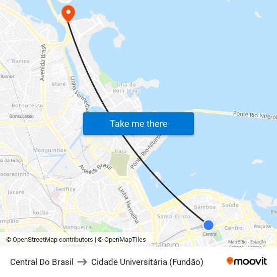 Central Do Brasil to Cidade Universitária (Fundão) map