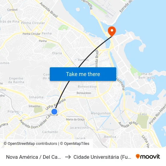 Nova América / Del Castilho to Cidade Universitária (Fundão) map