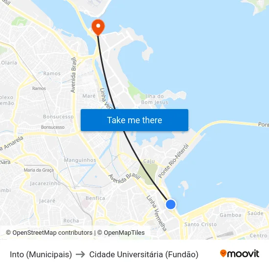 Into (Municipais) to Cidade Universitária (Fundão) map