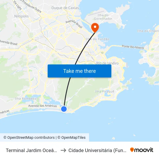 Terminal Jardim Oceânico to Cidade Universitária (Fundão) map