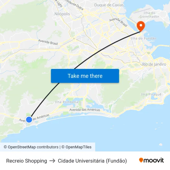 Recreio Shopping to Cidade Universitária (Fundão) map