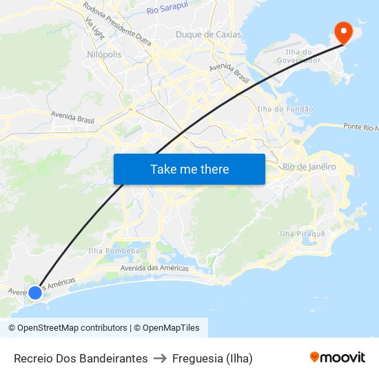 Recreio Dos Bandeirantes to Freguesia (Ilha) map