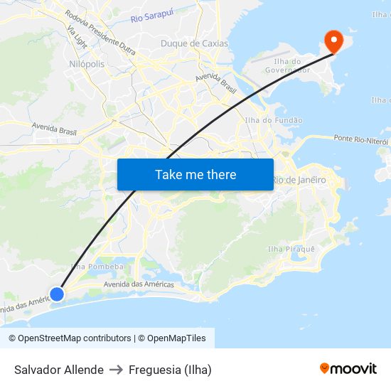 Salvador Allende to Freguesia (Ilha) map