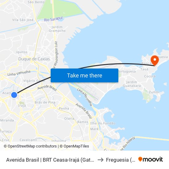 Avenida Brasil | BRT Ceasa-Irajá (Gata De Irajá) to Freguesia (Ilha) map