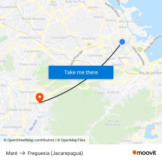 Maré to Freguesia (Jacarepaguá) map
