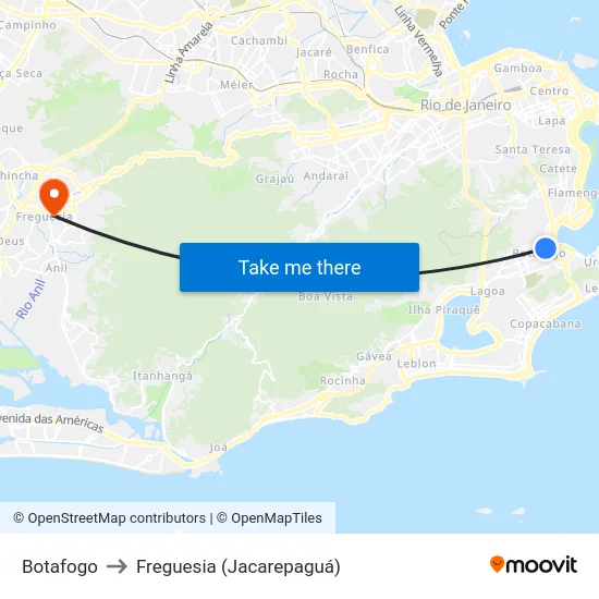 Botafogo to Freguesia (Jacarepaguá) map